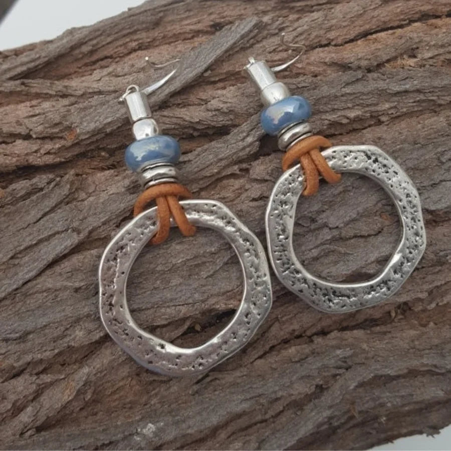 Antique Boho Silver Circle Earrings | White Gold