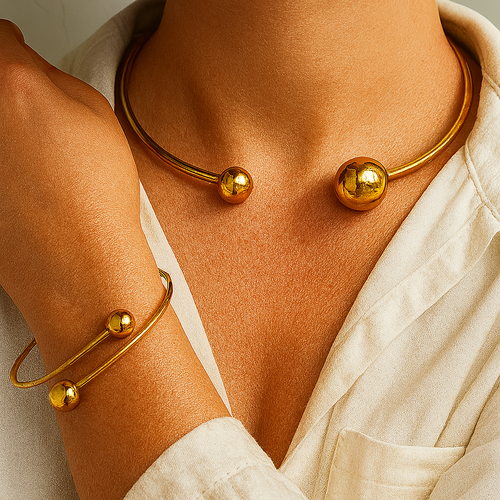 Minimalist Glow Collar & Cuff Bracelet Set | Gold