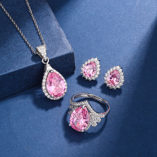 Aria Teardrop Pink Set | White Gold