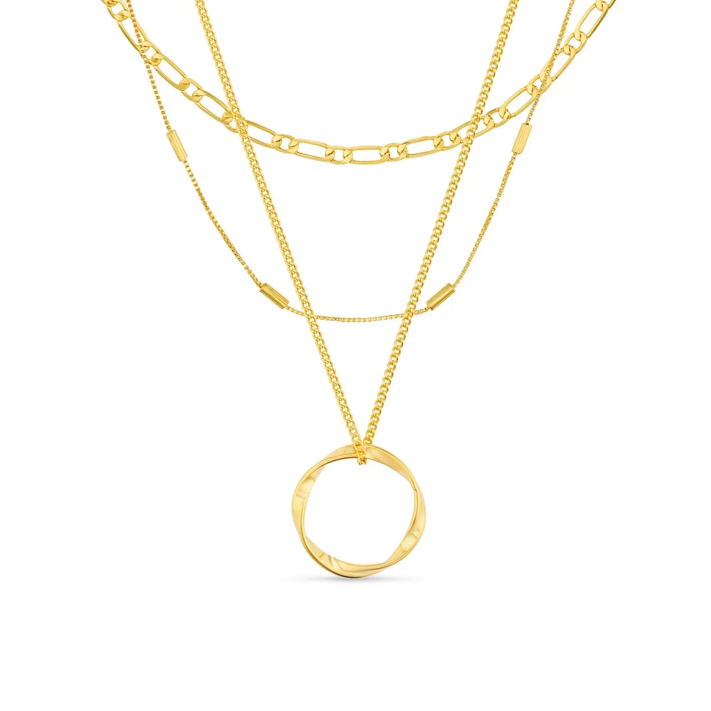 Open Circle Three Row Necklace | White Gold