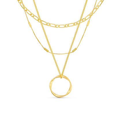 Open Circle Three Row Necklace | White Gold