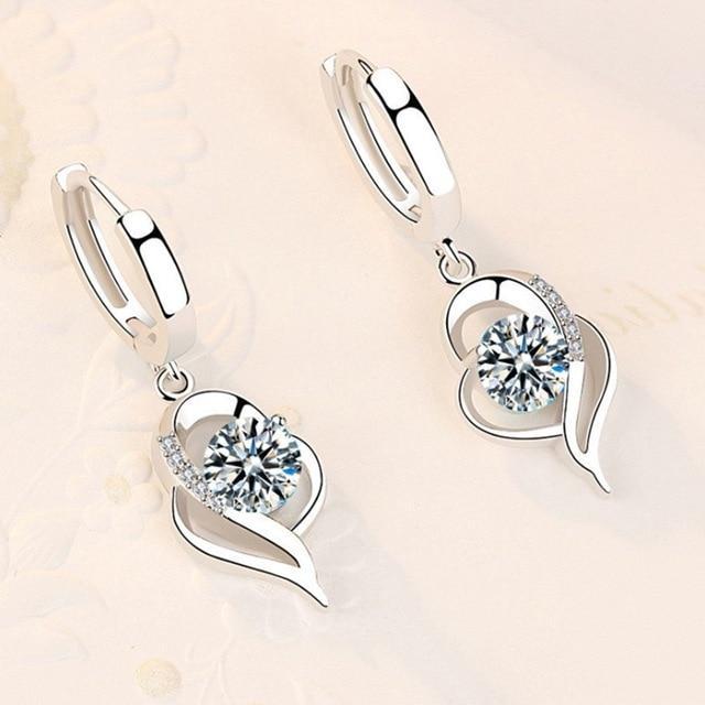 Sterling Silver and Zirconia Inlaid Floral Earrings | White Gold